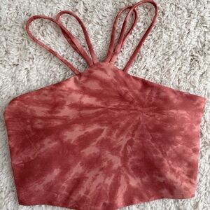 Gilly Hicks Strappy Tie Dye Active Crop Top / Sports Bra (Dusty Pink | L)
